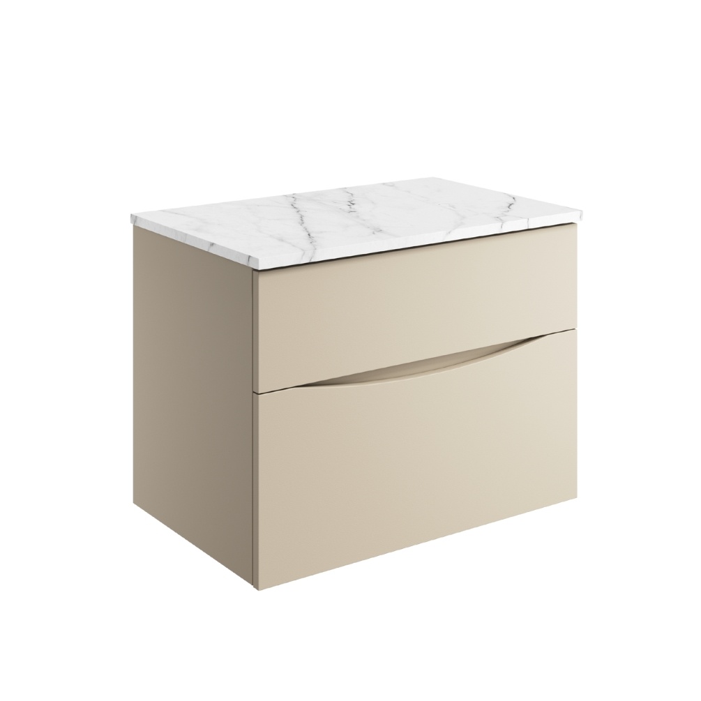 Product Cut out image of the Crosswater Glide II Warm Stone 700mm Double Drawer Unit with Carrara Marble Worktop